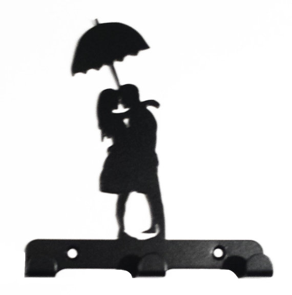 570x576 Couple Under Umbrella Silhouette Key Hook Rack Metal Wall