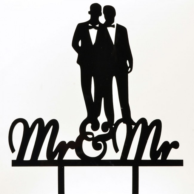 650x650 Mr Amp Mr Groom Married Couple Black Acrylic Wedding Day Cake Topper