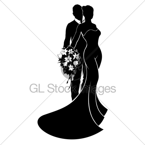 500x500 Wedding Bride And Groom Silhouette Gl Stock Images