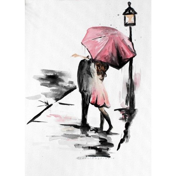 600x600 Couple With Umbrella, Romance Painting, Kissing In The Rain