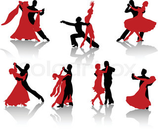 320x278 Silhouettes Of The Pairs Dancing Ballroom Dances. Tango. Stock