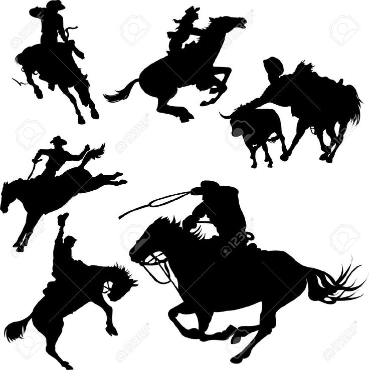 736x739 Cowboys On Horses Silhouettes On A White Background. Royalty Free