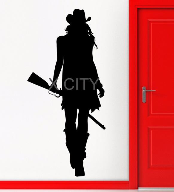 582x640 Cowgirl Texas Wild West Rifle Gun American Style Wall Art Sticker