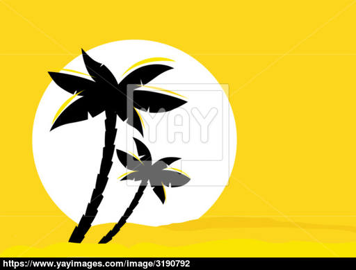 512x389 Yellow Desert Sunrise Background With Black Palm Tree Silhouette