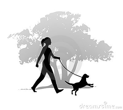 400x356 Woman Umbrella Walking Dog Silhouette Clipart