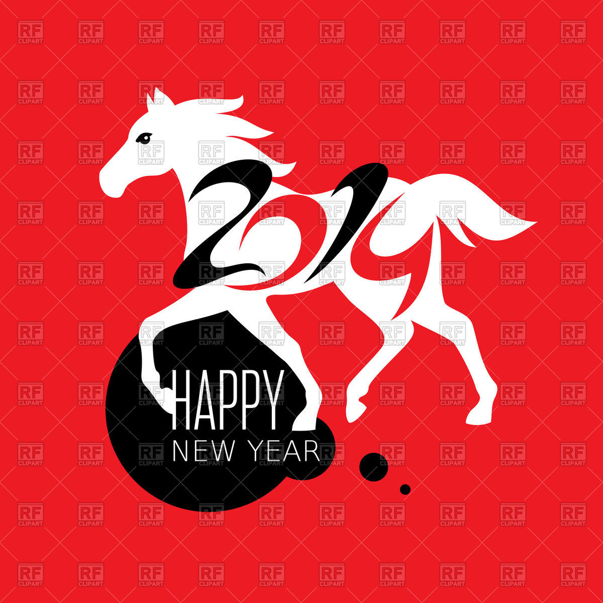 1200x1200 New Year Card With White Horse Silhouette Royalty Free Vector Clip