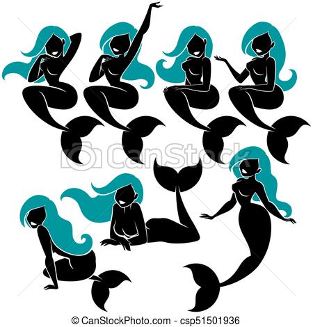 450x470 Mermaid Silhouette Set. Mermaid Silhouette In 7 Different