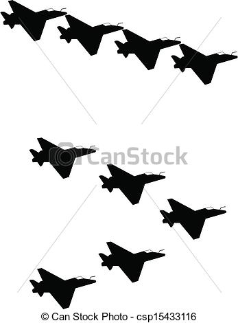 347x470 Jets In Silhouette. Fighter Jets In Formation In Silhouette Vector