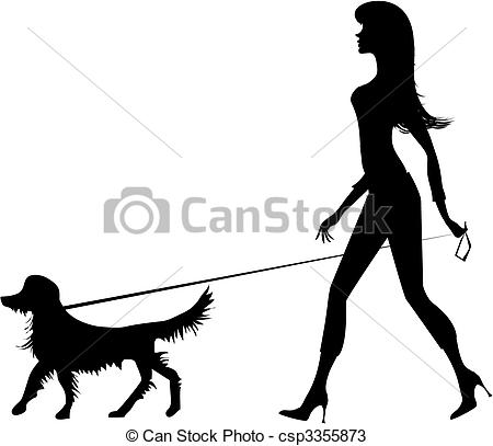 450x407 Silhouette Of A Girl And A Dog. Girl Walking With A Dog Vectors
