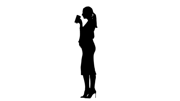 590x332 Pregnant Woman Is Drinking Tea. Silhouette. White Background. By