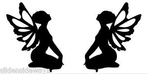 300x150 Fairy Silhouettes 2 Fairies Facing Each Other Vinyl Decal Car
