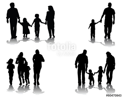 500x400 Black Silhouettes Shadows Of Families, Vector Stock Image