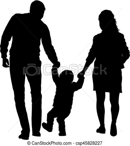 419x470 Silhouette Of Happy Family On A White Background. Vector