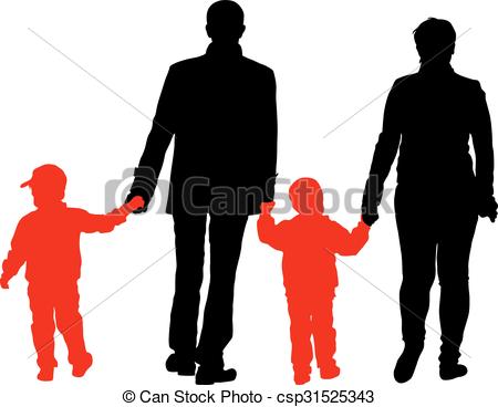 450x368 Black Silhouettes Family On White Background. Vector Eps Vector