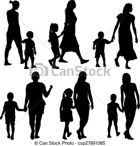 450x468 Black Silhouettes Family On White Background. Vector Vector