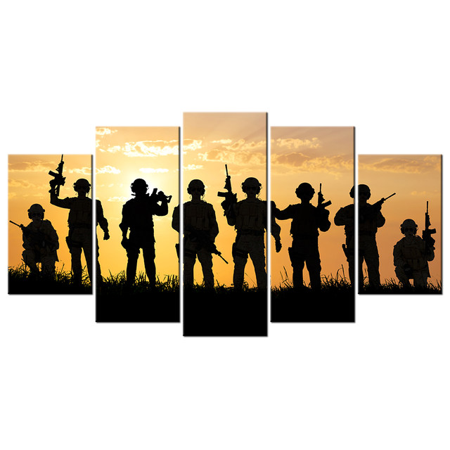 640x640 Online Shop 5 Piece American Soldiers Under Sunset Canvas Wall Art