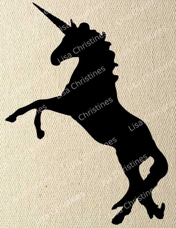 612x792 Unicorn Fantasy Black Silhouette Illustration Clipart, Instant