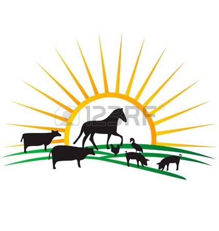 427x450 Farm Animal Silhouettes Sun And Field Vector Photo Farm Animal