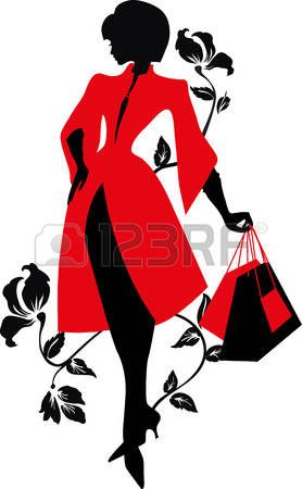 278x450 Silhouette L Gante. Belle Femme Avec Des Fleurs Et Des Sacs