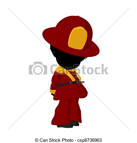 450x470 Little Firefighter Girl Illustration Silhouette. Little