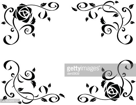 471x366 Frame With Beautiful Rose Flowers Black Silhouette Premium Clipart