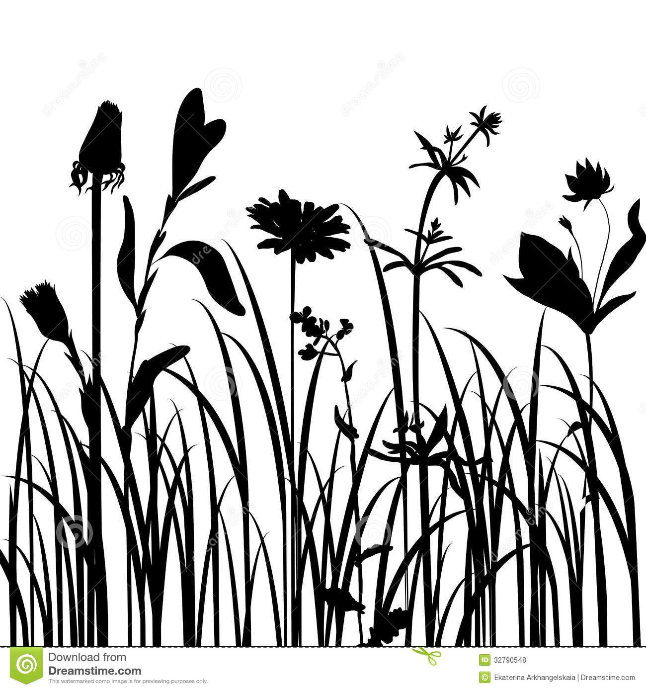 1300x1390 Silhouettes Of Flowers And Grass Royalty Free Stock Photos