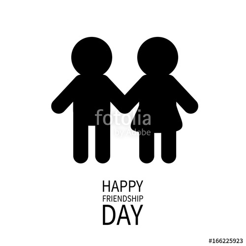 500x500 Happy Friendship Day. Boys Girls Holding Hands Icon. Friends
