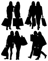 184x235 Silhouette Of Female Friends Carrying Shopping Bags Stock Vector