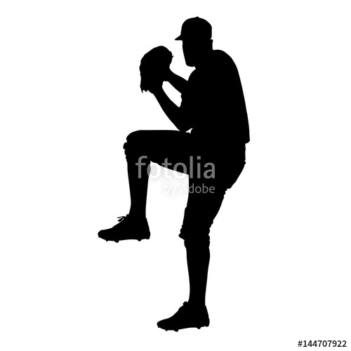 500x500 Pitcher, Baseball Player Vector Silhouette, Front View Stock