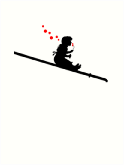 413x549 Banksy's Inspired Girl Sliding Down A Pipe Blowing Bubbles Art