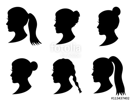 500x386 Set Of Black Silhouette Girl Head With Different Hairstyle Tail