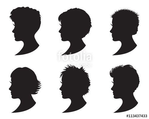 500x402 Set Of Black Silhouette Girl Head With Different Hairstyle. Short