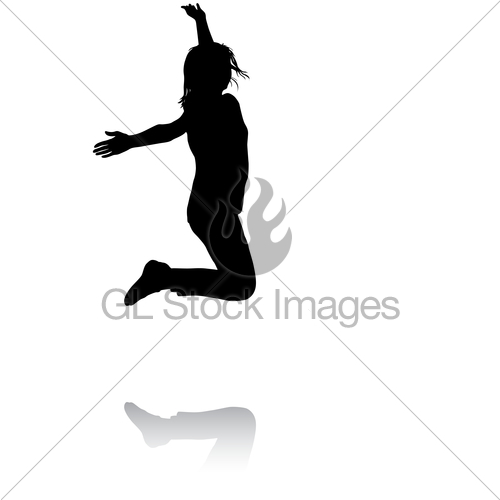 500x500 Silhouette Young Girl Jumping With Hands Up, Motion Gl Stock Images