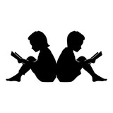 160x160 Kid Boy Child Read A Book Vector Silhouette Stock Image