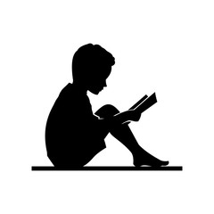 240x240 Little Kid And Girl Read A Book Vector Silhouette