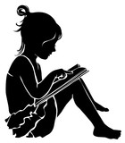 140x160 Silhouette Cute Little Girl Reading Book With Teddy Bear Stock