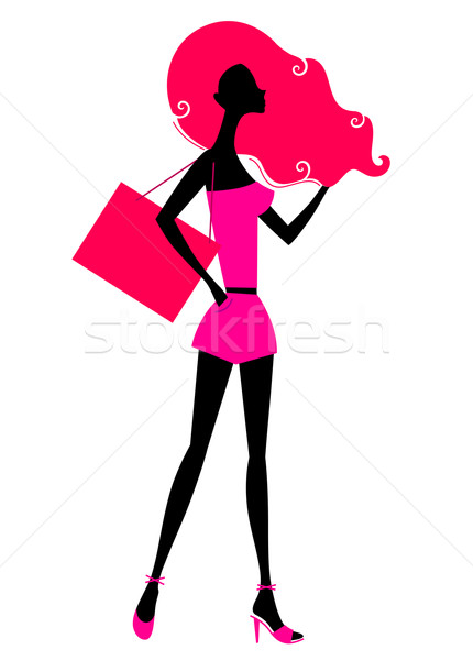 430x600 Retro Girl Shopping Silhouette Isolated On White Vector