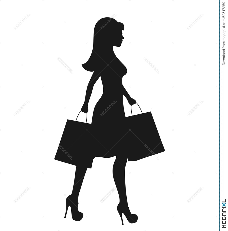 790x800 Black Icon Shopping Woman Silhouette With Bags On White