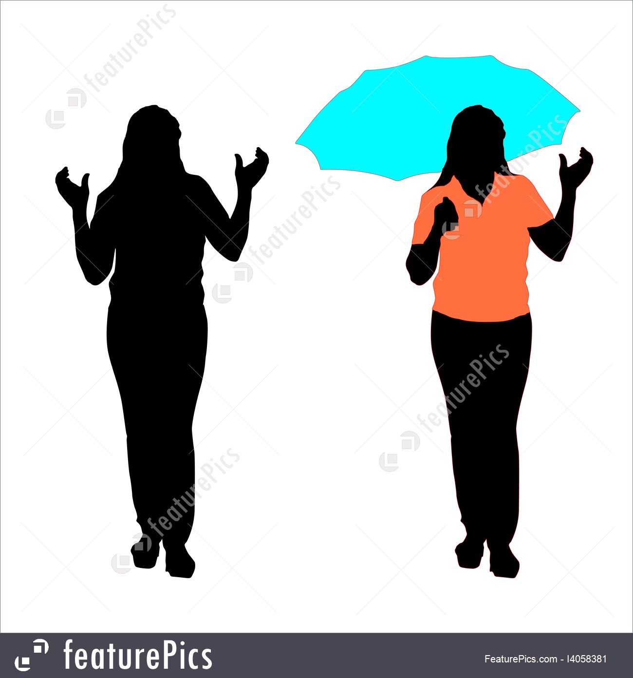 1300x1392 Silhouette Of Girl With An Umbrella Vector Stock Illustration