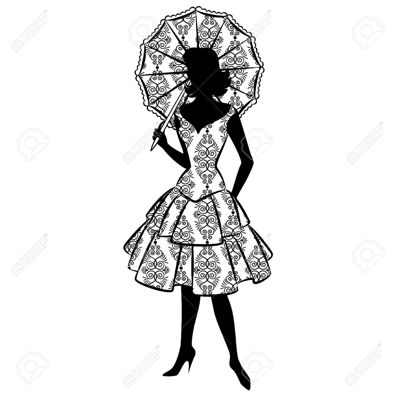 1300x1300 Free Clipart And Silhouette Of Girl With Umbrella
