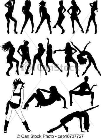 343x470 Set Silhouettes Dancing Girls. Set Silhouettes