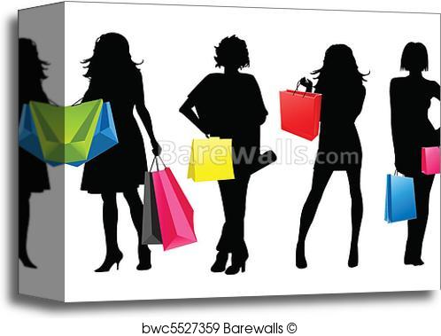 498x379 Canvas Print Of Silhouette Girls Shopping Barewalls Posters
