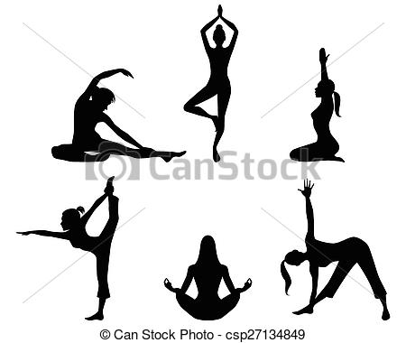 450x380 Vector Illustration Of A Girls Practicing Yoga Silhouettes Eps