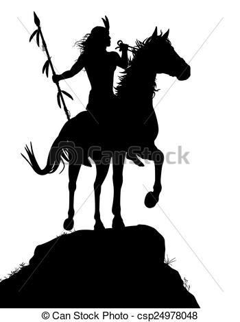 350x470 Horseback Indian. Eps8 Editable Vector Silhouette Of A Eps