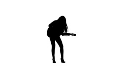 240x135 Woman Plays The Guitar And Sings. White Background. Silhouette