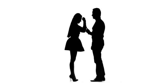 590x332 Guy With The Girl Swear And Then They Hug. Silhouette. White