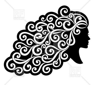 400x360 Silhouette Of A Woman With Curly Ornamented Hair Royalty Free