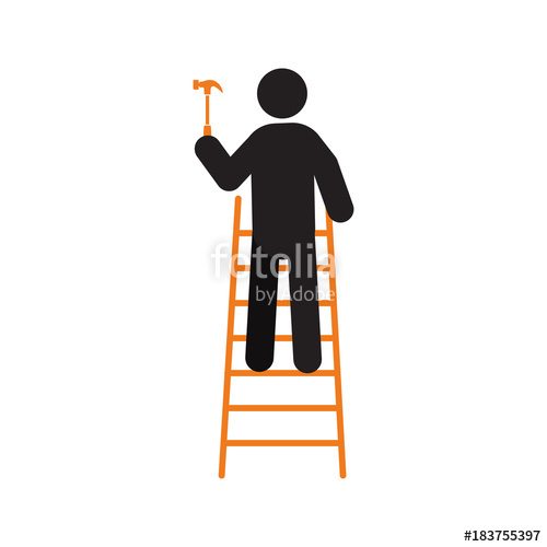 500x500 Man Standing On Ladder With Hammer Silhouette Icon Stock Image