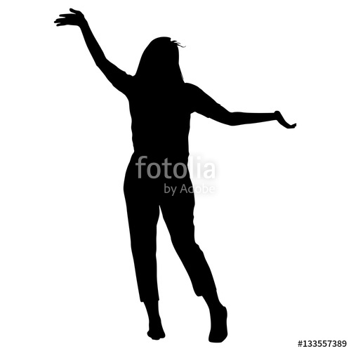 500x500 Silhouette Young Girl Jumping With Hands Up, Motion. Vector
