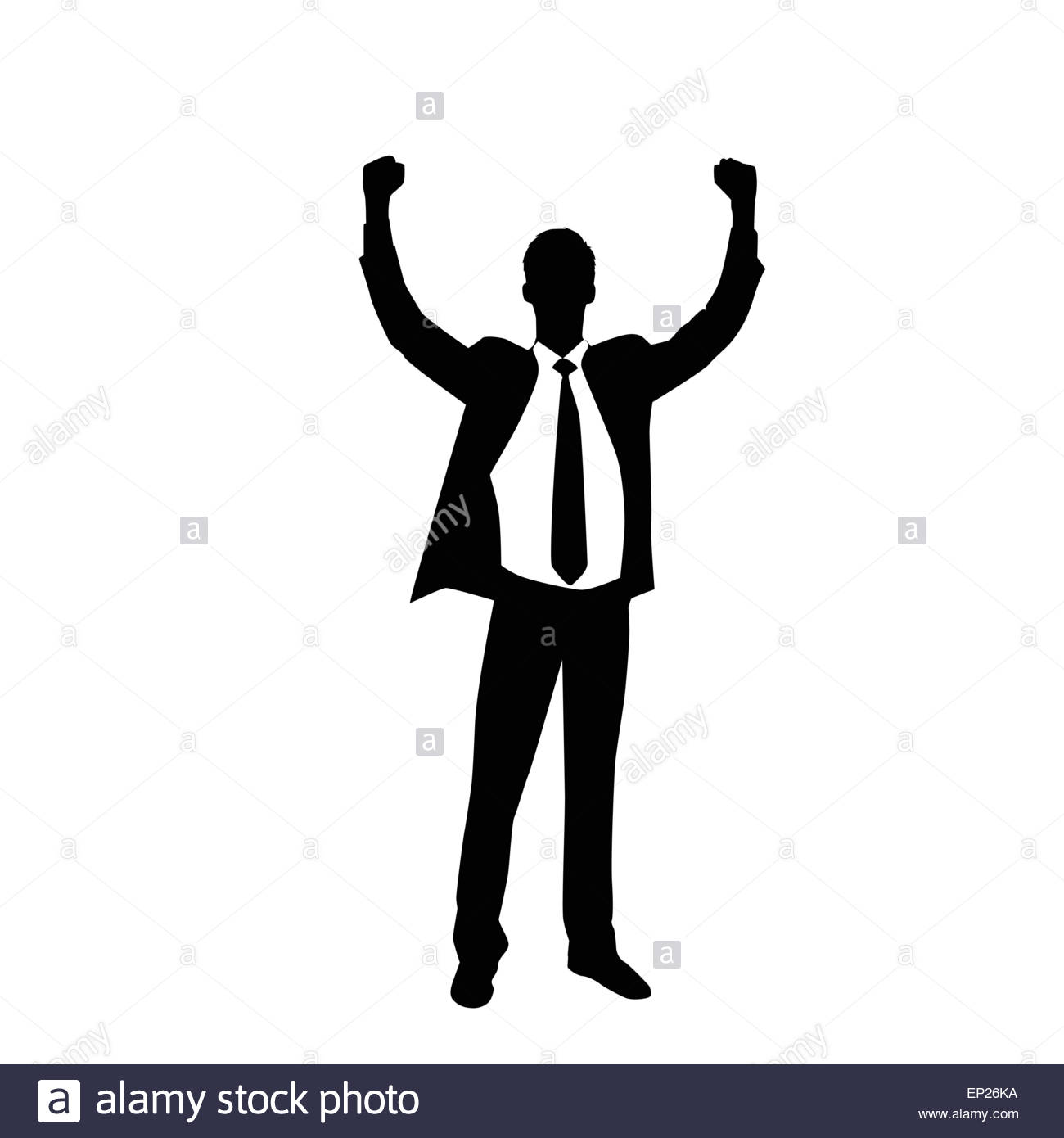 1300x1390 Business Man Silhouette Excited Hold Hands Up Stock Vector Art